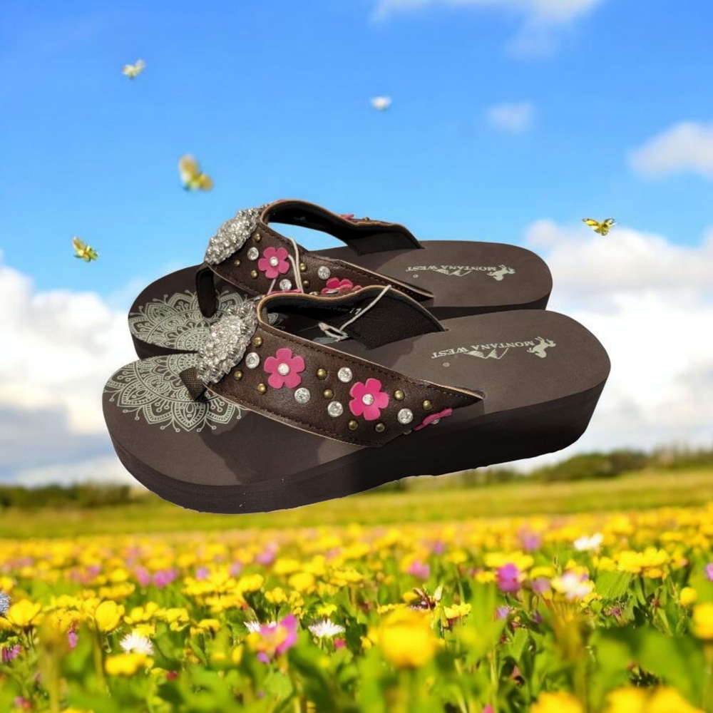 Montana West Women's Brown and Pink Embellished Sandals - Picture 2 of 3